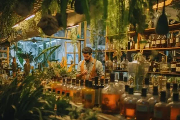 Destilería de mezcal con campos de agave espadín en Oaxaca