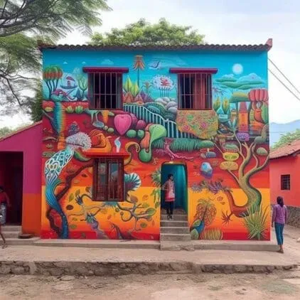 Murales y fachadas pintorescas en los barrios de Oaxaca