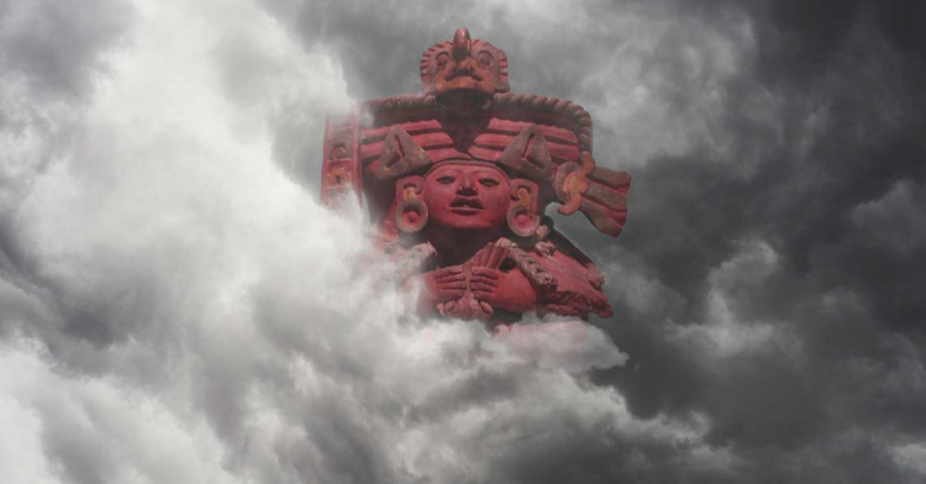 god of the zapoteca culture with clouds around him