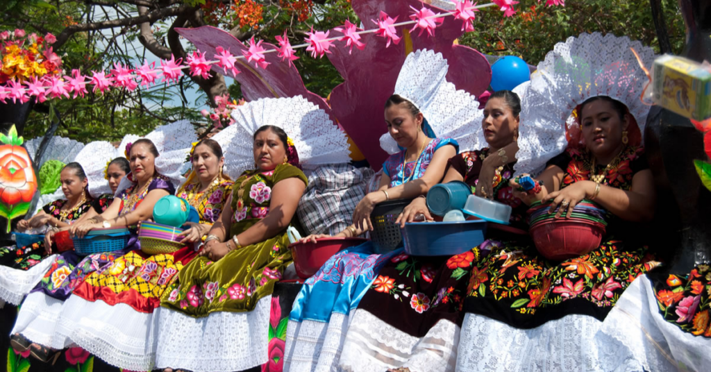 group of women in typical mexican clothing 